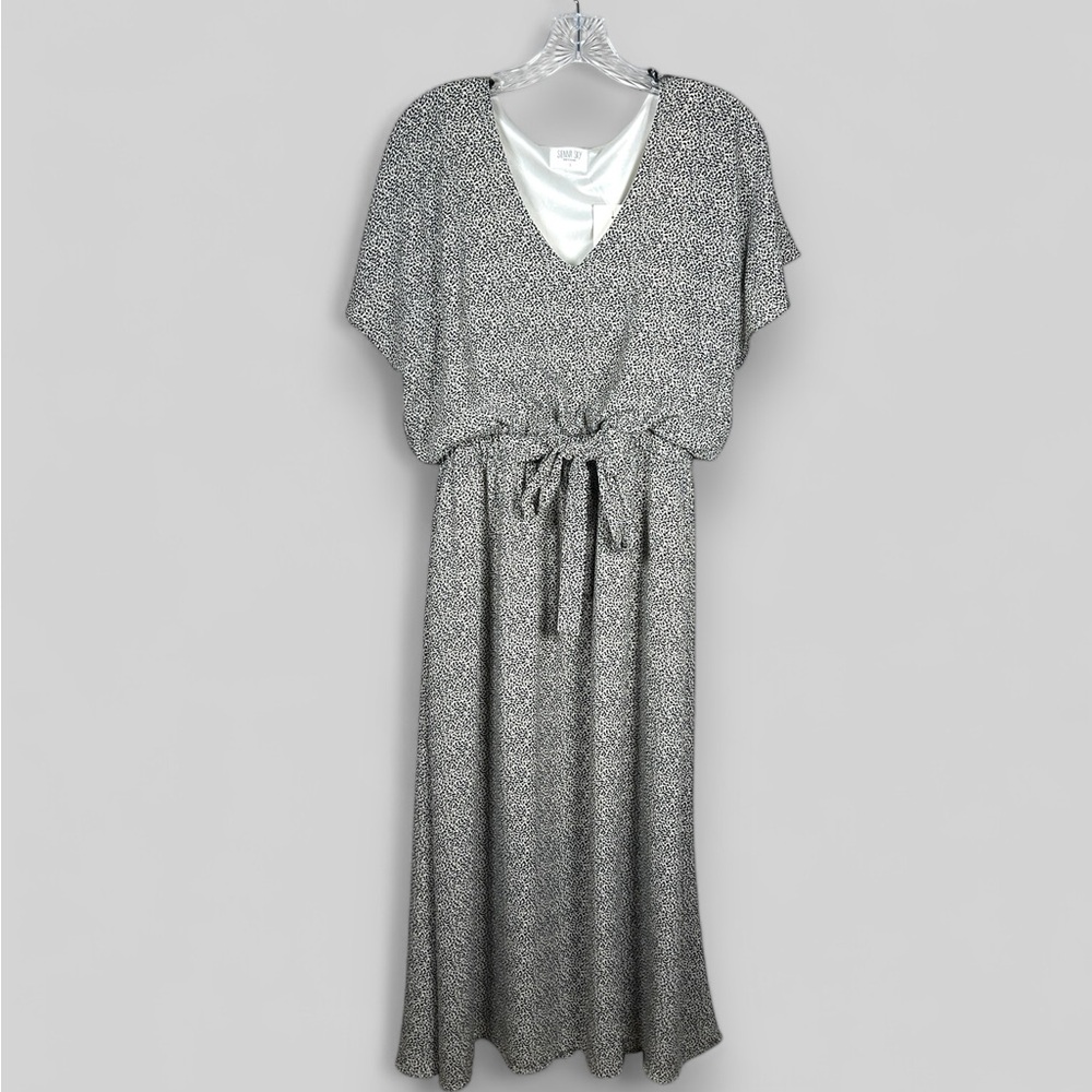 Flowy Print Dress, sz L black and white abstract pattern